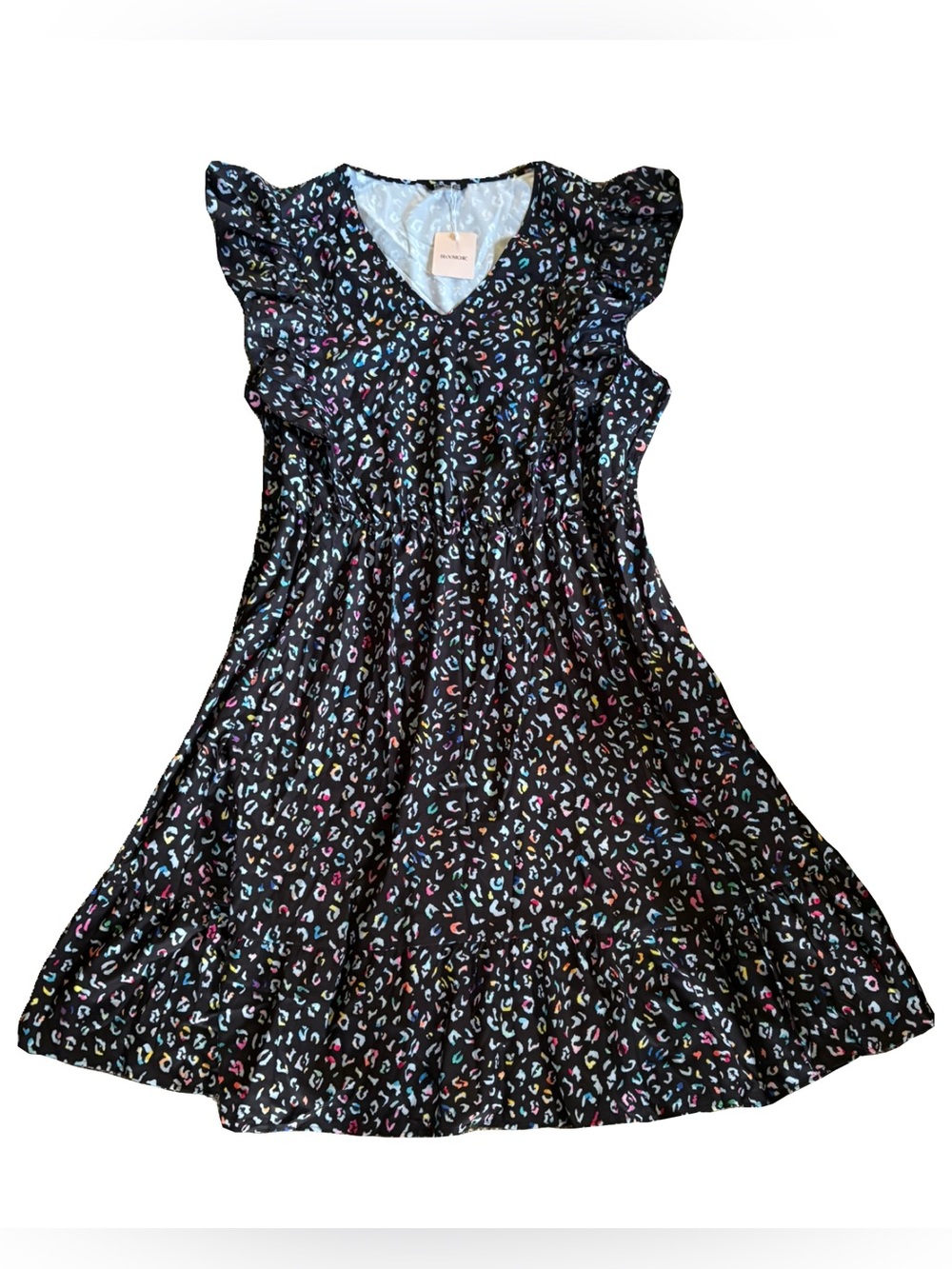 NWT BloomChic Rainbow Leopard Print Flutter Sleeve Midi Dress Size 28 / 5X